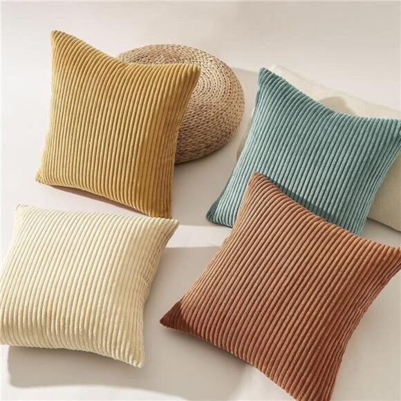 NEW West Elm (Set 4) Multicolor Velvet Corduroy Throw Pillow Cover Sham 18 x 18 - Picture 1 of 11